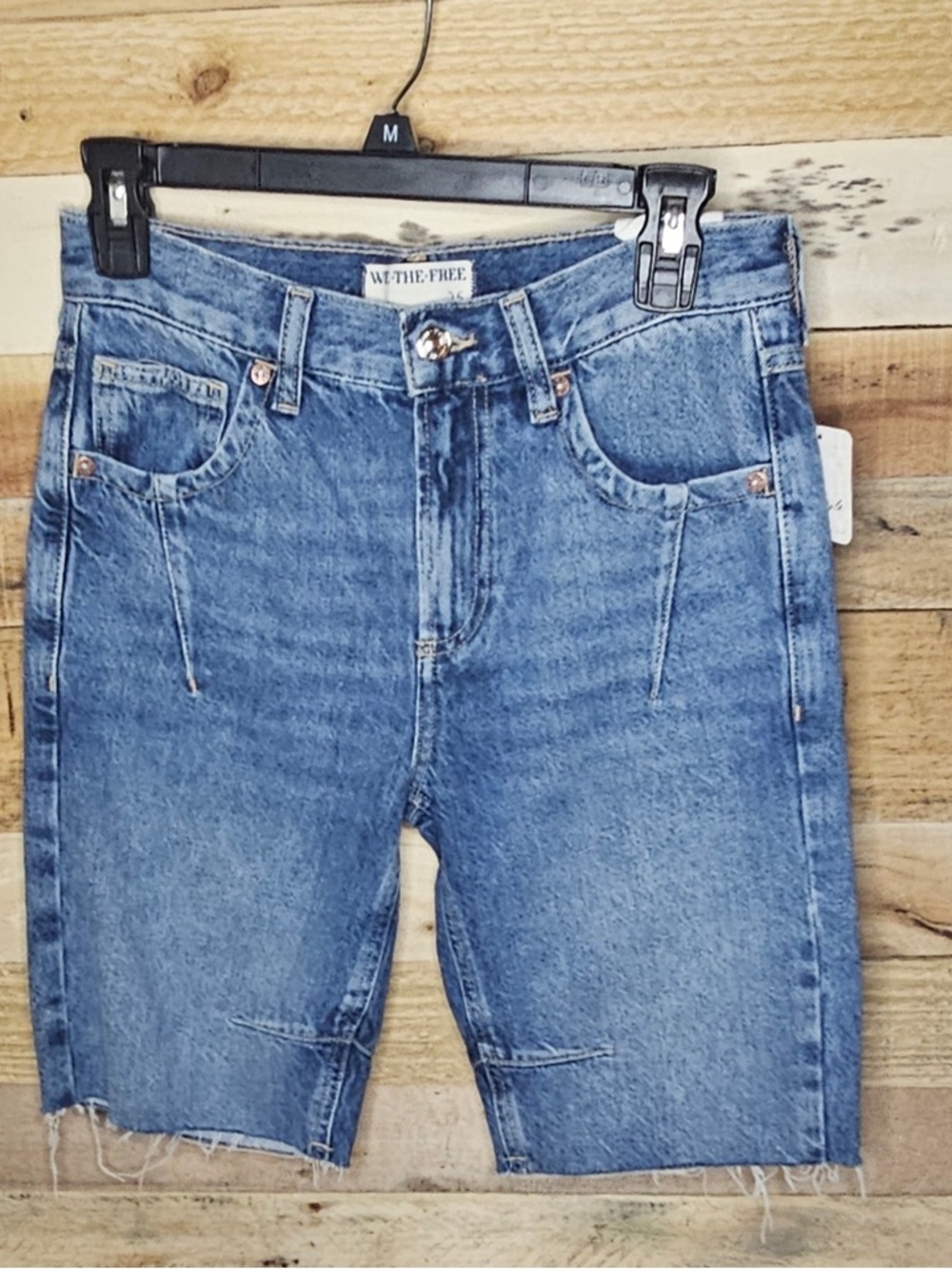 We The Free Blue Raw-Hem Denim Bermuda Shorts